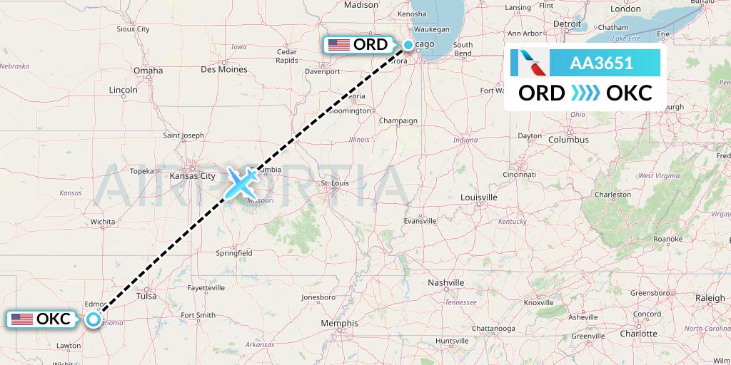 AA3651 Flight Status American Airlines: Chicago to Oklahoma City (AAL3651)