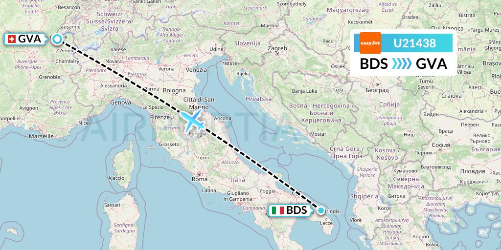 U21438 EasyJet Flight Map: Brindisi to Geneva