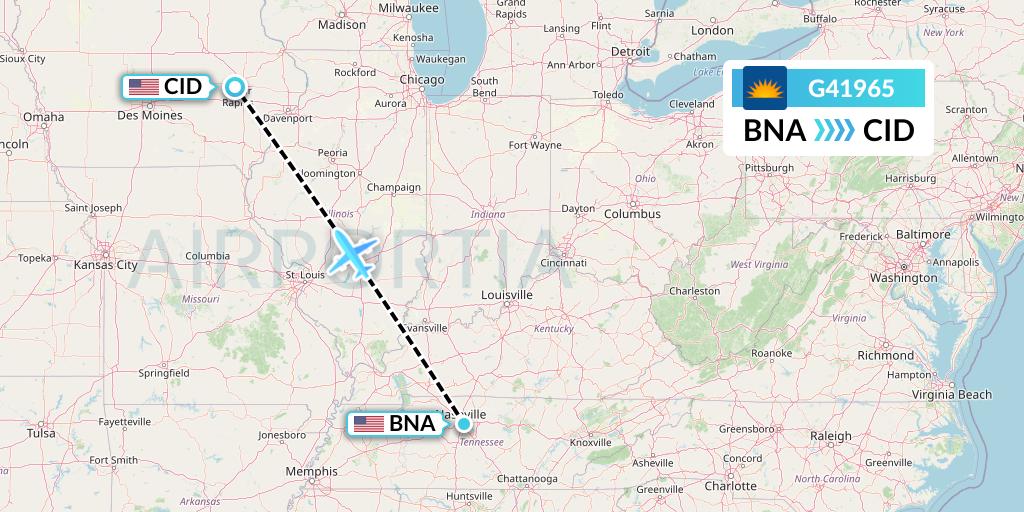 G41965 Allegiant Air Flight Map: Nashville to Cedar Rapids