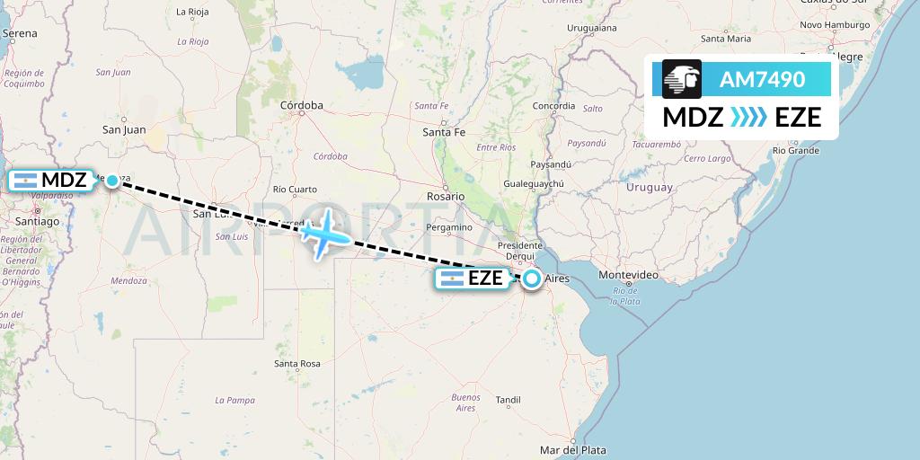 AM7490 Aeromexico Flight Map: Mendoza to Buenos Aires