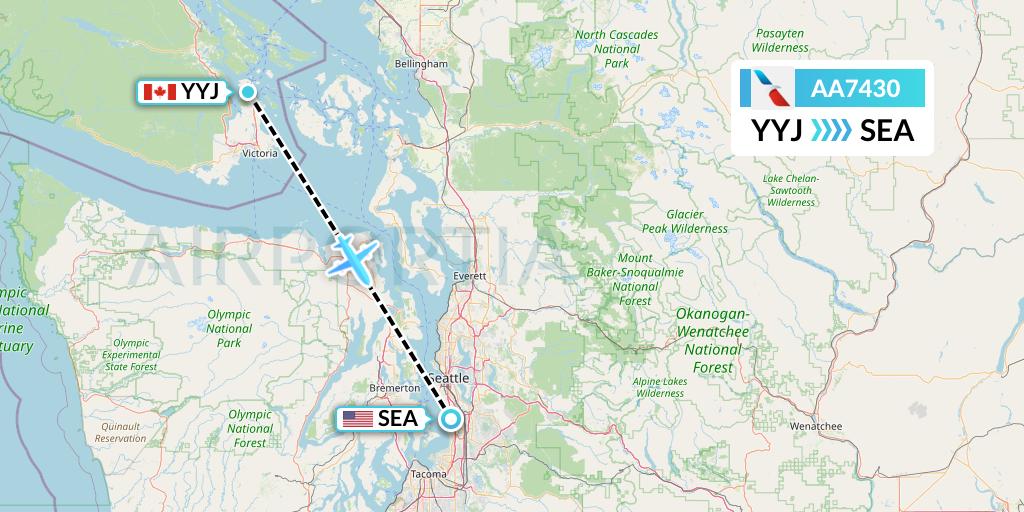 AA7430 American Airlines Flight Map: Victoria to Seattle