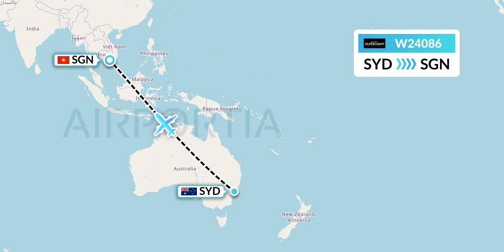 W24086 Flex Flight Flight Map: Sydney to Ho Chi Minh City