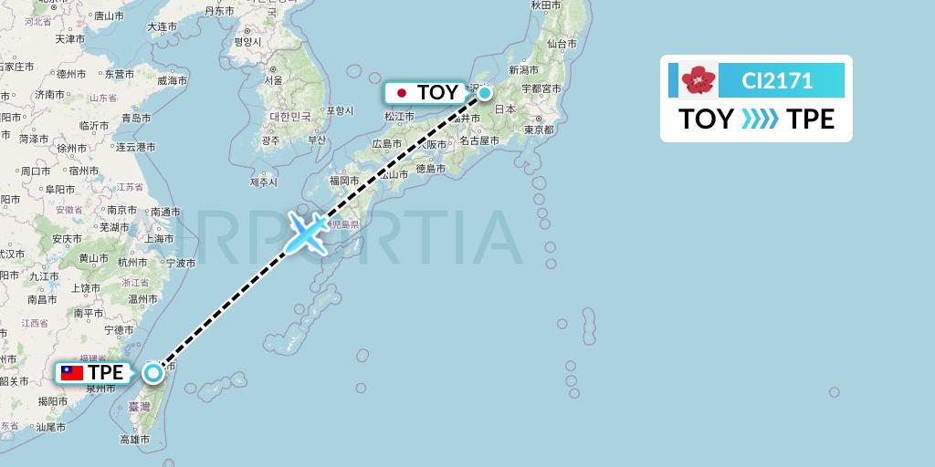 CI2171 China Airlines Flight Map: Toyama to Taipei
