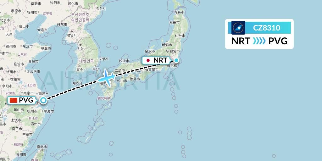CZ8310 China Southern Airlines Flight Map: Tokyo to Shanghai