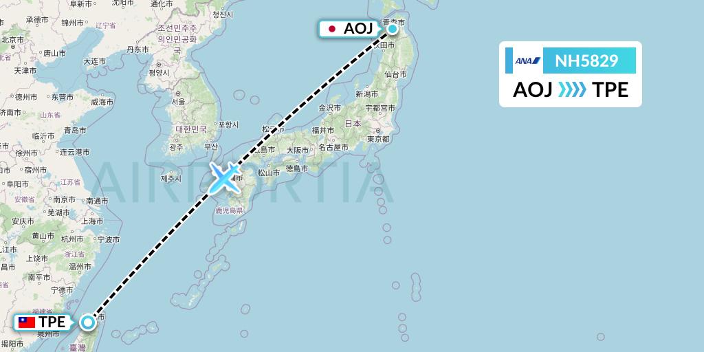 NH5829 All Nippon Airways Flight Map: Aomori to Taipei