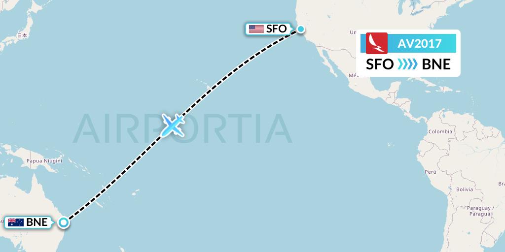 AV2017 Avianca Flight Map: San Francisco to Brisbane