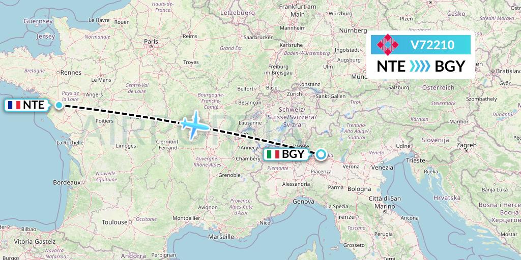 V72210 Volotea Flight Map: Nantes to Milan
