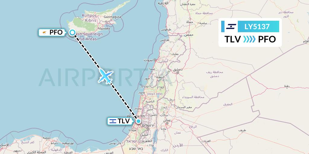 LY5137 El Al Flight Map: Tel Aviv to Pafos