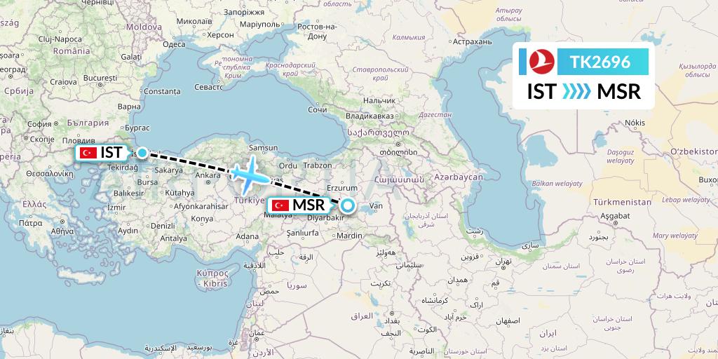 TK2696 Turkish Airlines Flight Map: Istanbul to Mus