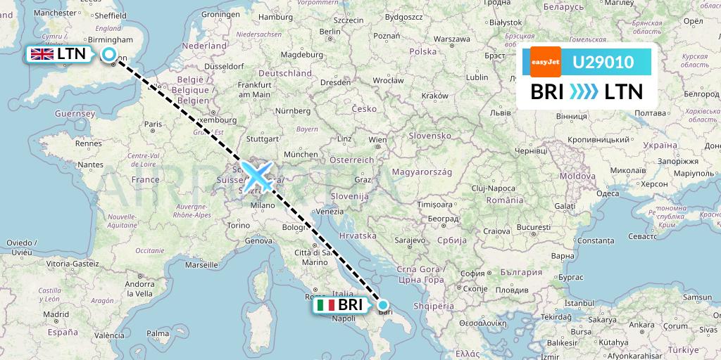 U29010 EasyJet Flight Map: Bari to London
