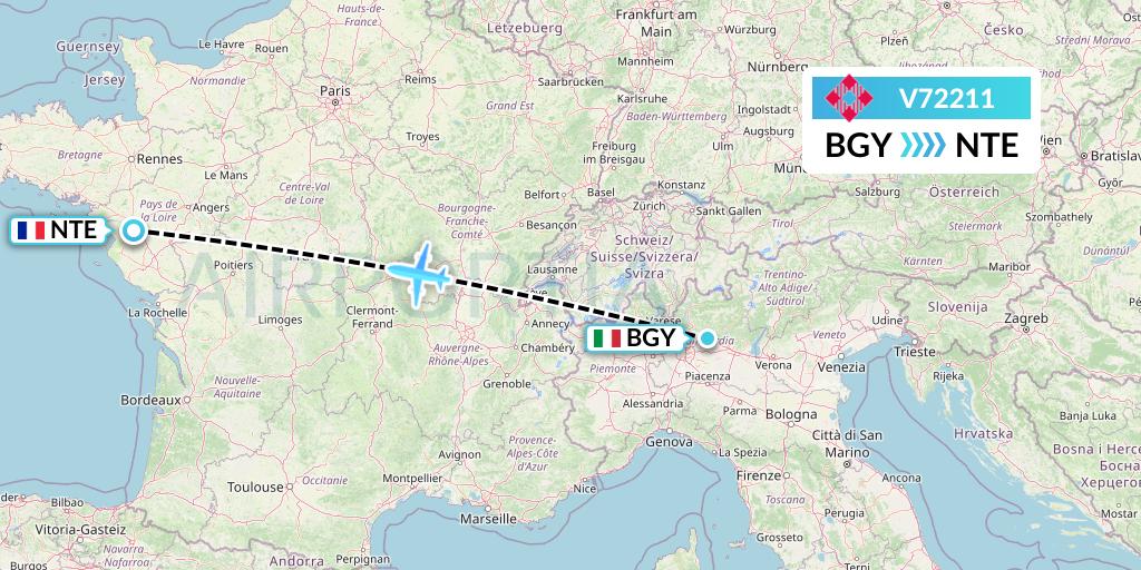 V72211 Volotea Flight Map: Milan to Nantes