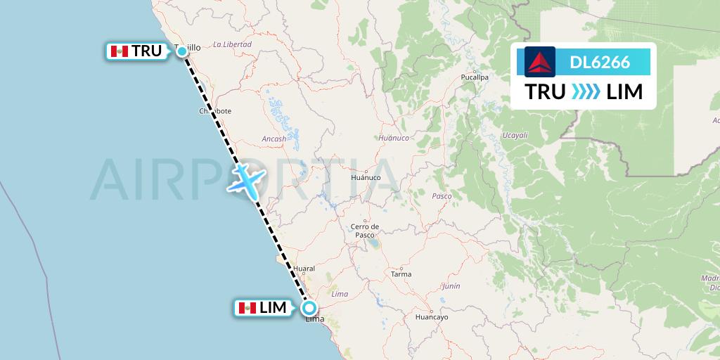 DL6266 Delta Air Lines Flight Map: Trujillo to Lima