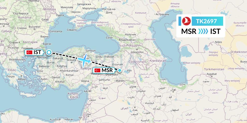 TK2697 Turkish Airlines Flight Map: Mus to Istanbul