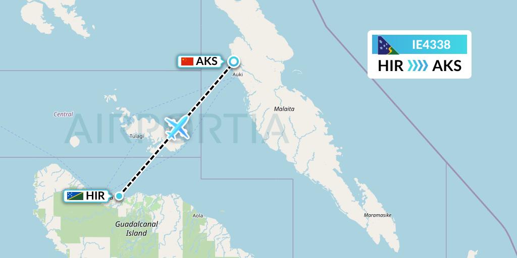 IE4338 Solomon Airlines Flight Map: Honiara to Auki