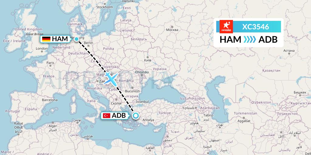 XC3546 Corendon Airlines Flight Map: Hamburg to Izmir