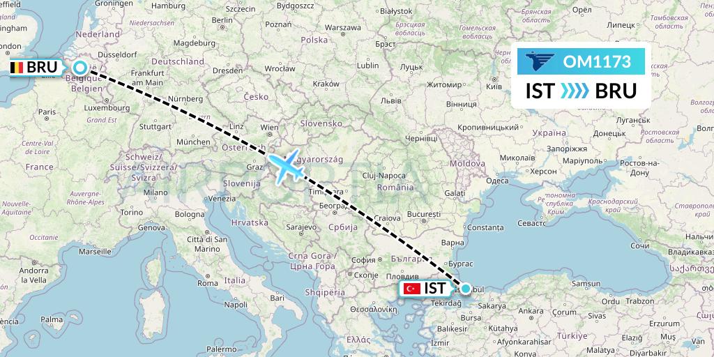 OM1173 MIAT Mongolian Airlines Flight Map: Istanbul to Brussels