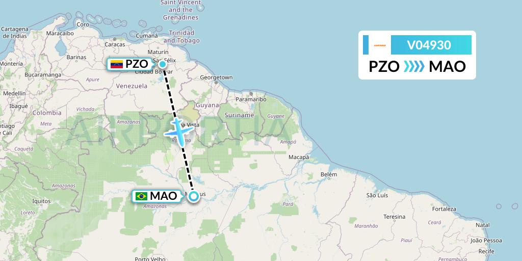 V04930 Conviasa Flight Map: Puerto Ordaz to Manaus