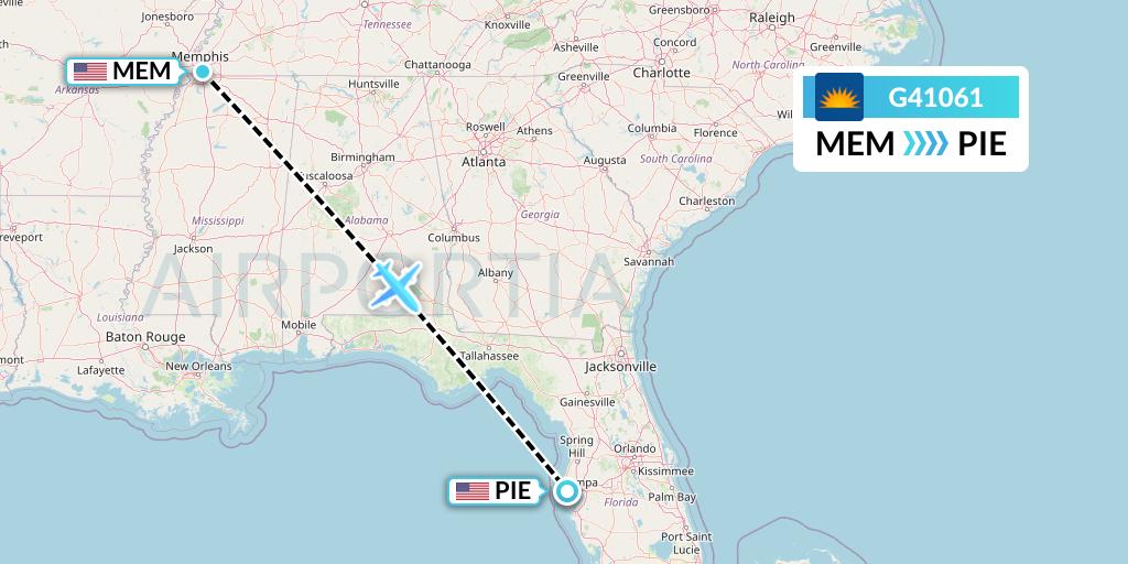 G41061 Allegiant Air Flight Map: Memphis to St. Petersburg