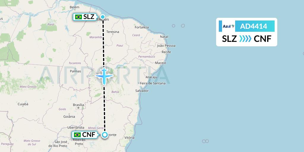 AD4414 Azul Brazilian Airlines Flight Map: Sao Luis to Belo Horizonte