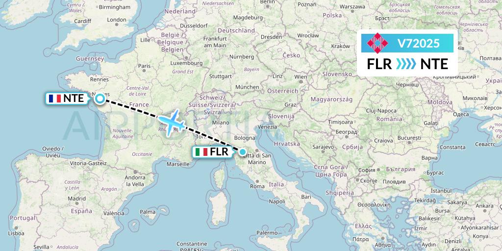 V72025 Volotea Flight Map: Florence to Nantes