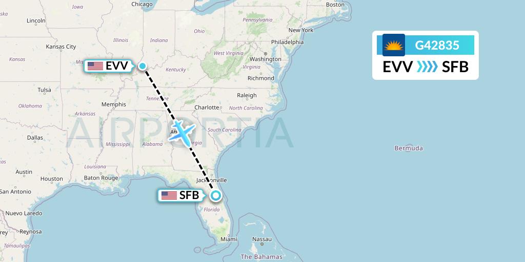 G42835 Allegiant Air Flight Map: Evansville to Orlando