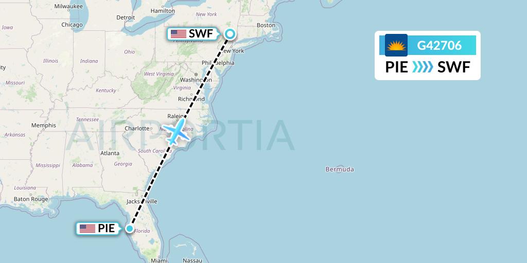 G42706 Allegiant Air Flight Map: St. Petersburg to Newburgh