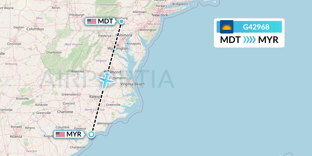 G42968 Allegiant Air Flight Map: Harrisburg to Myrtle Beach