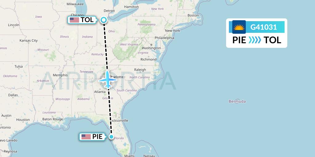 G41031 Allegiant Air Flight Map: St. Petersburg to Toledo