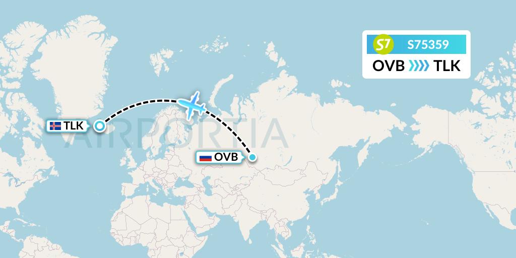 S75359 S7 Airlines Flight Map: Novosibirsk to Talknafjordur
