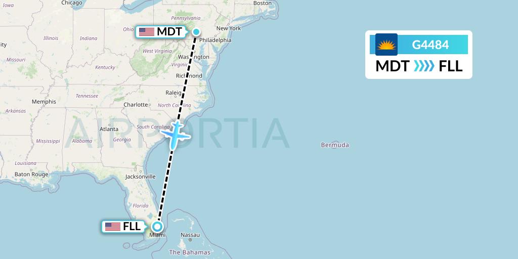 G4484 Allegiant Air Flight Map: Harrisburg to Fort Lauderdale
