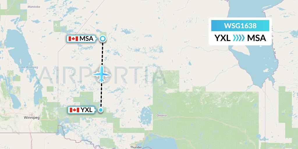 WSG1638 Wasaya Airways Flight Map: Sioux Lookout to Muskrat Dam