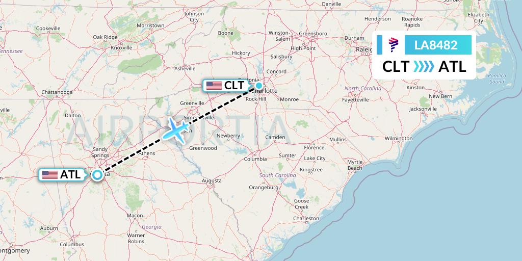 LA8482 LAN Airlines Flight Map: Charlotte to Atlanta