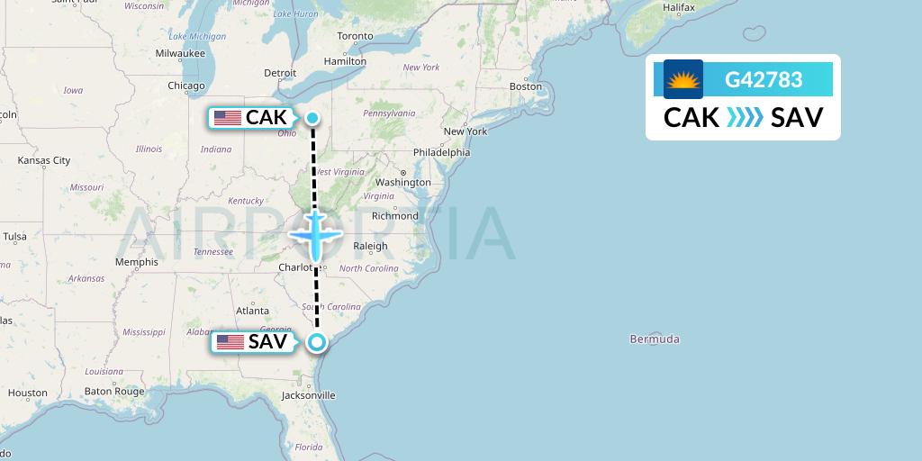 G42783 Allegiant Air Flight Map: Akron to Savannah