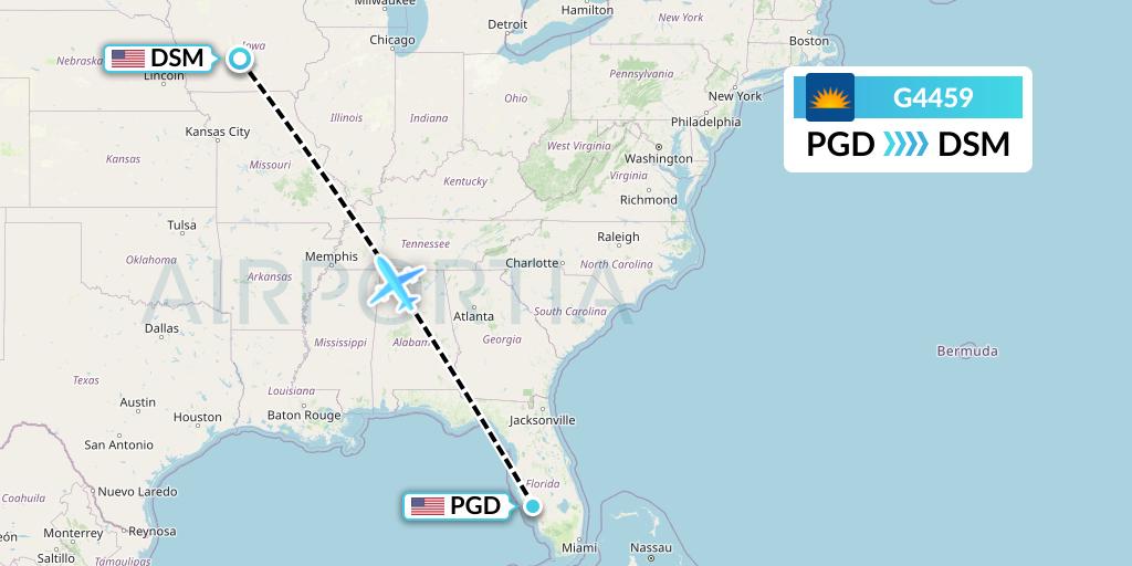 G4459 Allegiant Air Flight Map: Punta Gorda to Des Moines