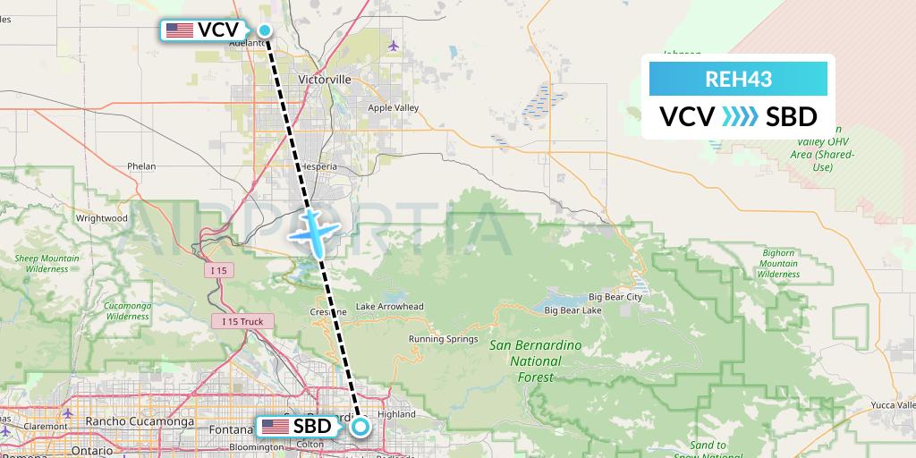 REH43 Reach Air Medical Services Flight Map: Victorville to San Bernardino