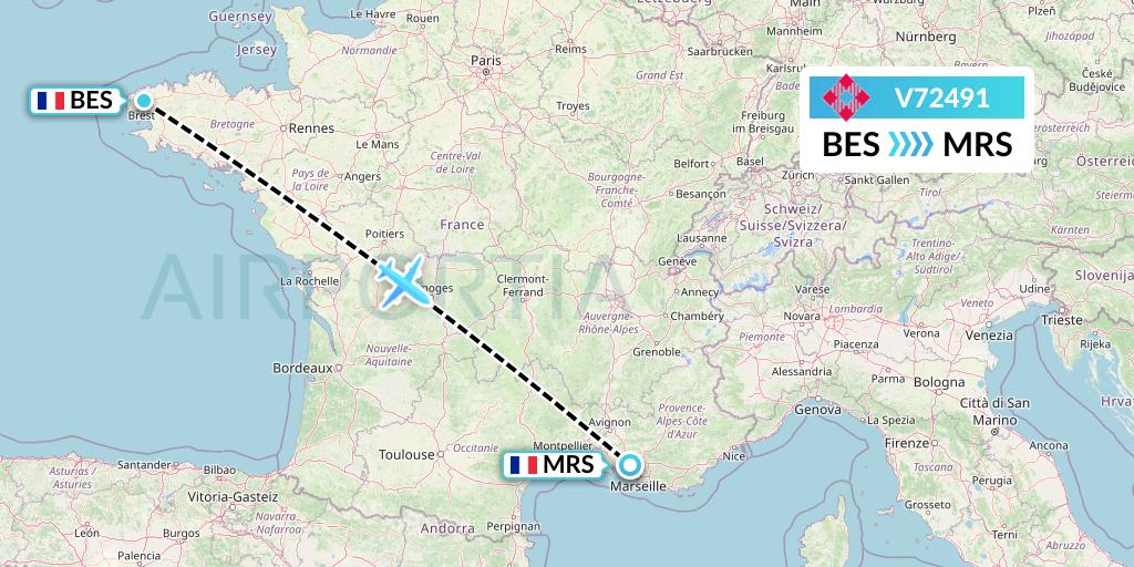 V72491 Volotea Flight Map: Brest to Marseille