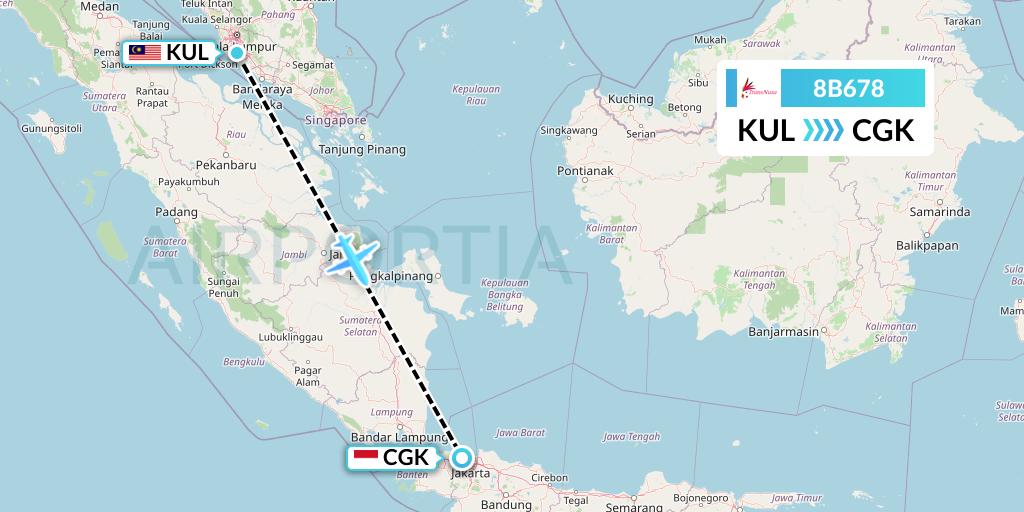 8B678 TransNusa Flight Map: Kuala Lumpur to Jakarta