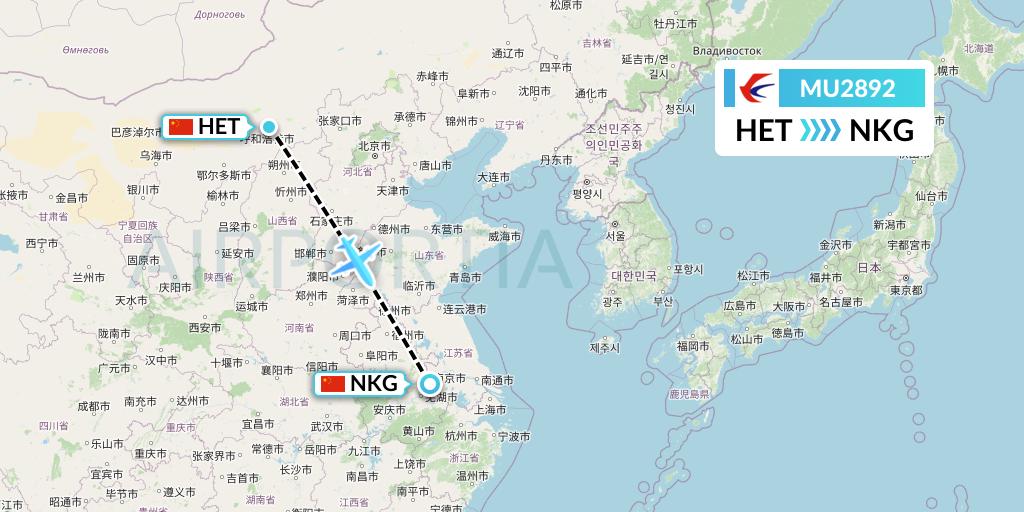 MU2892 China Eastern Airlines Flight Map: Hohhot to Nanjing