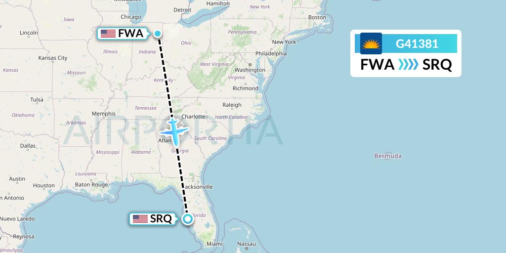 G41381 Allegiant Air Flight Map: Fort Wayne to Sarasota