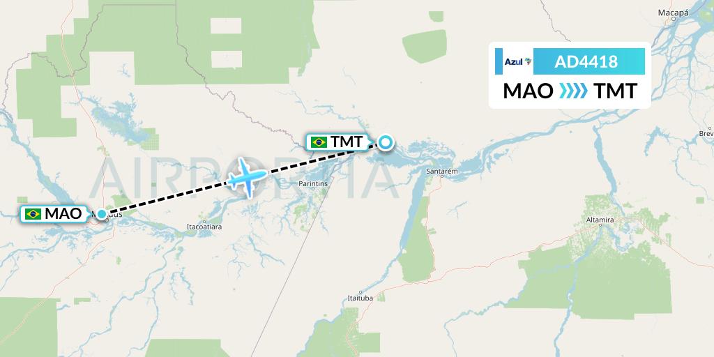 AD4418 Azul Brazilian Airlines Flight Map: Manaus to Porto Trombetas