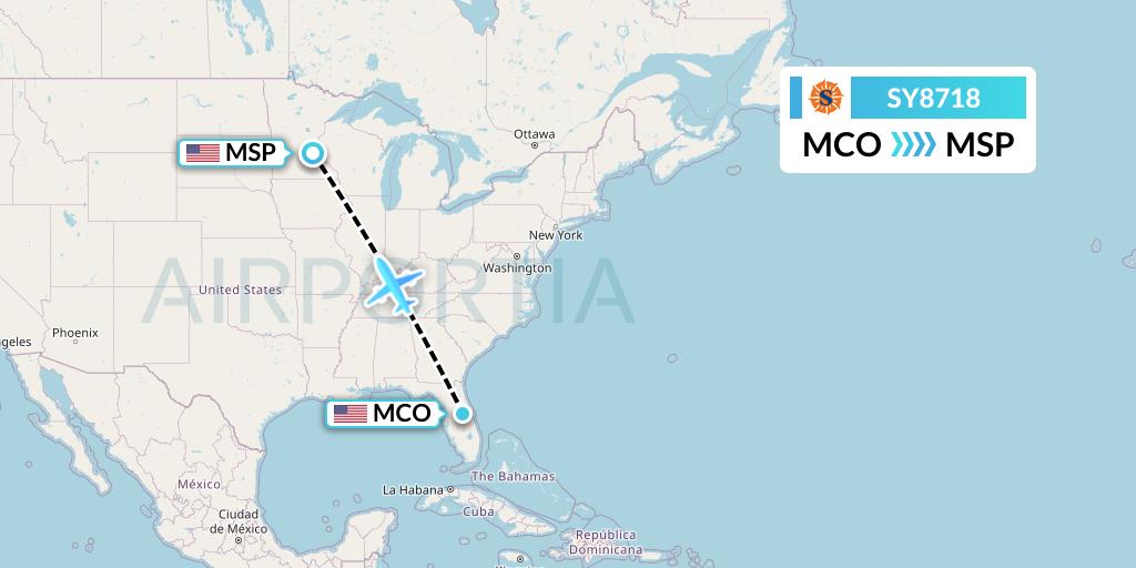 SY8718 Sun Country Airlines Flight Map: Orlando to Minneapolis