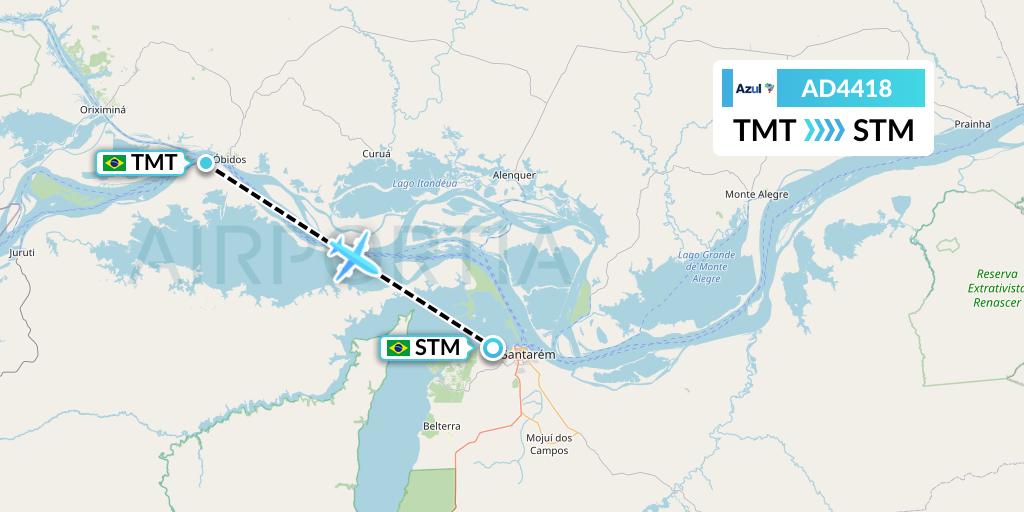 AD4418 Azul Brazilian Airlines Flight Map: Porto Trombetas to Santarem