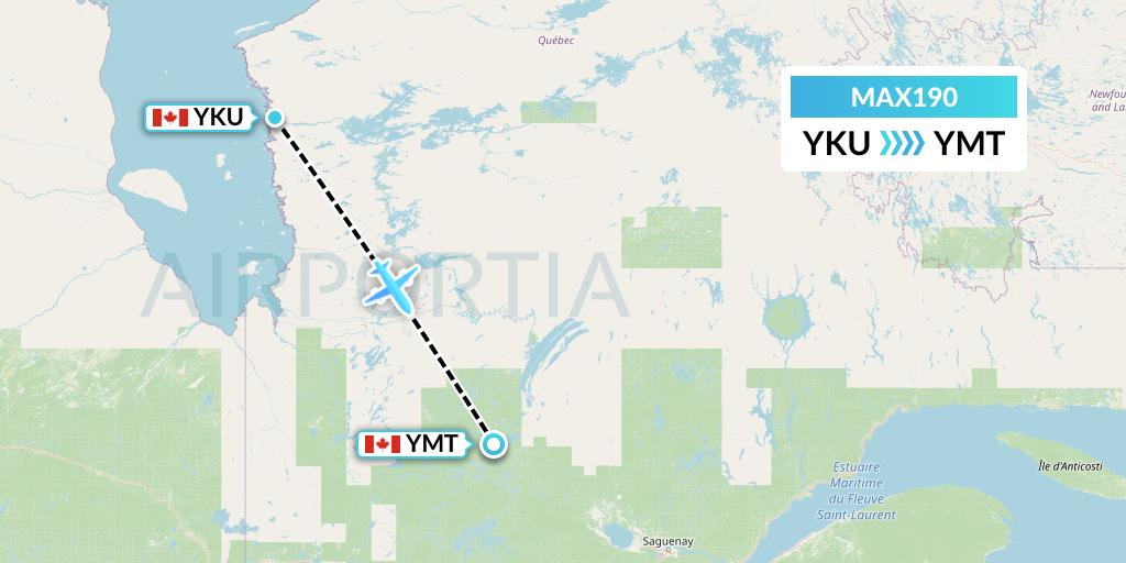 MAX190 Max Aviation Flight Map: Chisasibi to Chibougamau