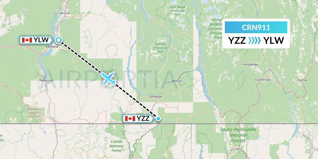 CRN911 Aerocaribbean Flight Map: Trail to Kelowna