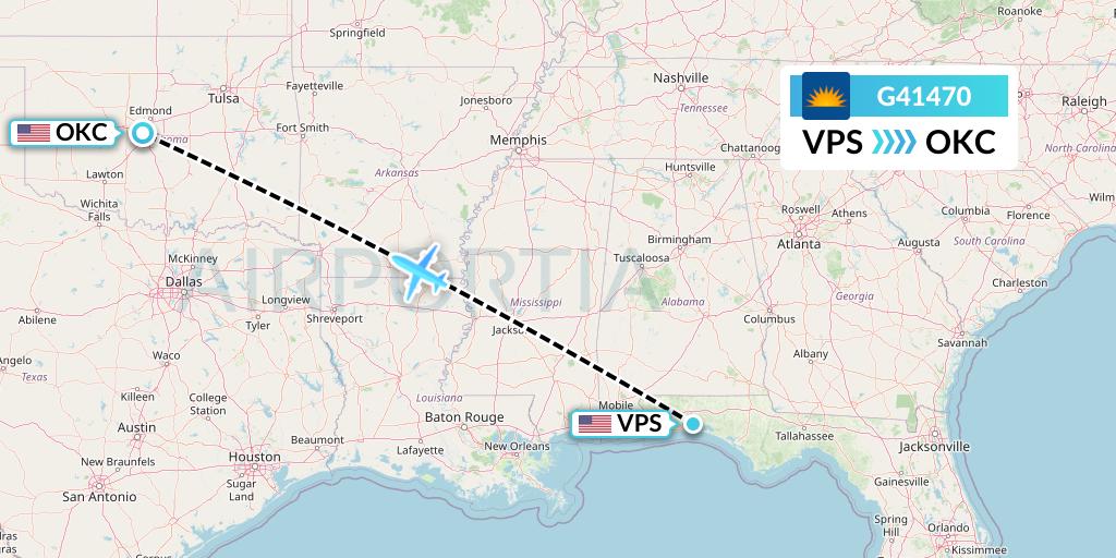 G41470 Allegiant Air Flight Map: Valparaiso to Oklahoma City