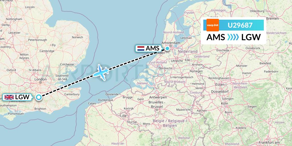 U29687 EasyJet Flight Map: Amsterdam to London