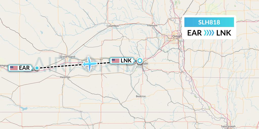 SLH818 Silverhawk Aviation Flight Map: Kearney to Lincoln