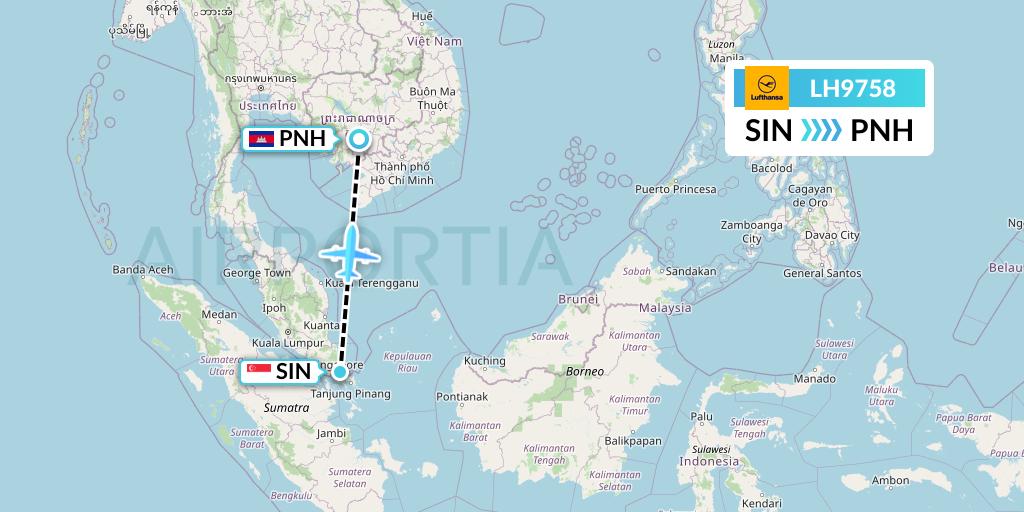 LH9758 Lufthansa Flight Map: Singapore to Phnom Penh