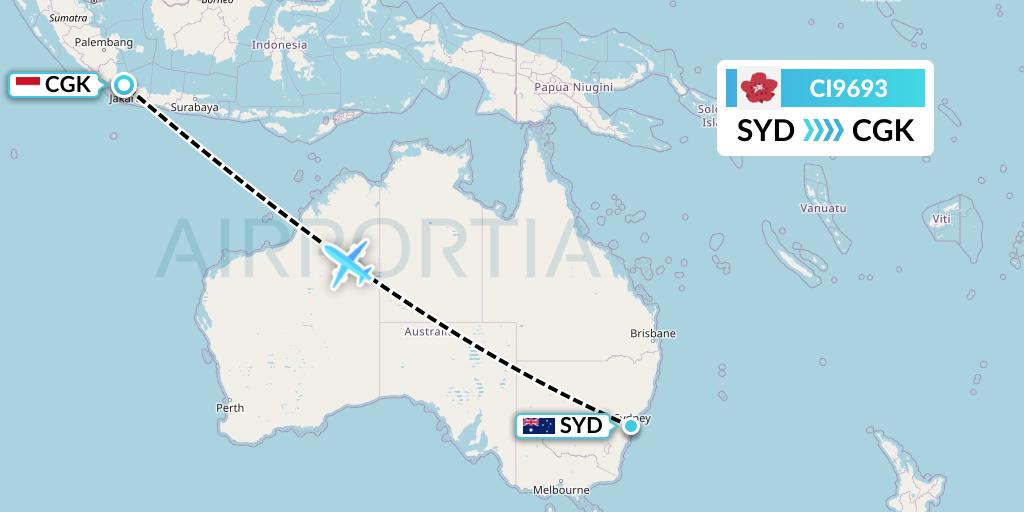 CI9693 China Airlines Flight Map: Sydney to Jakarta