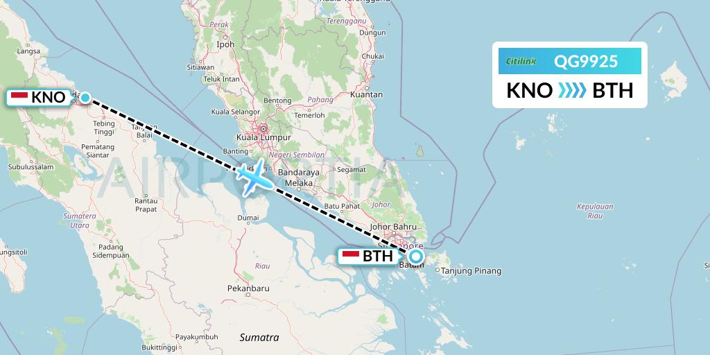 QG9925 Citilink Flight Map: Medan to Batam
